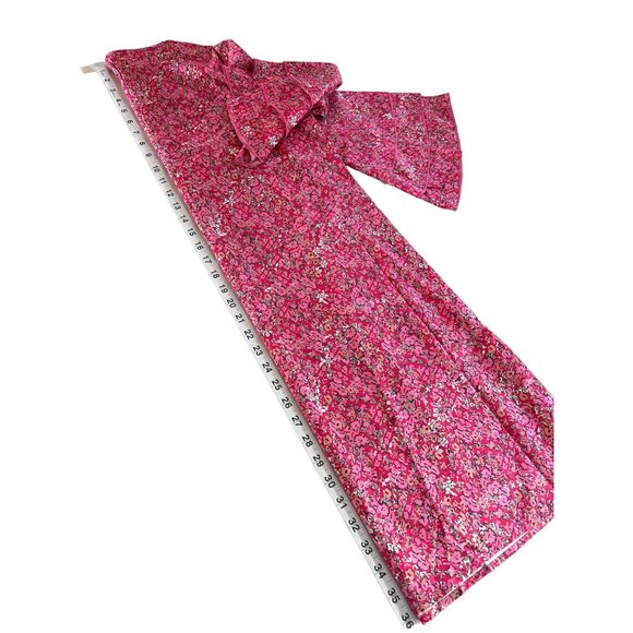 NoraCora Women's Pink Floral V-Neck Shirt Dress Size Small Trumpet Sleeve - Picture 8 of 11